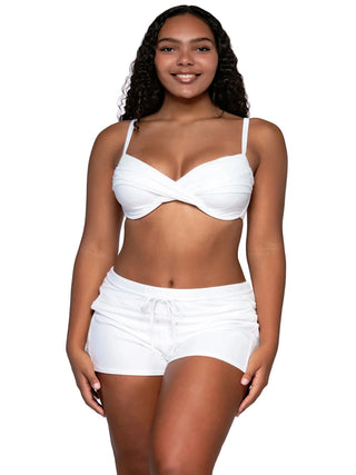 Women Beach Shorts Front Relaxed Fit in White