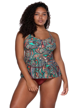 Sunsets Escape, Tori Tankini, Andalusia print Women's tankini top, swimwear, swimsuit, bathing suit
Adjustable straps, supportive fit, full coverage, molded cups, underwire support, tummy control
Soft fabric, quick-dry, stretch fit, comfortable swim top
 Beachwear, resort wear, vacation swimwear, poolside fashion, summer outfit
Andalusia print, floral tankini, vibrant swim top