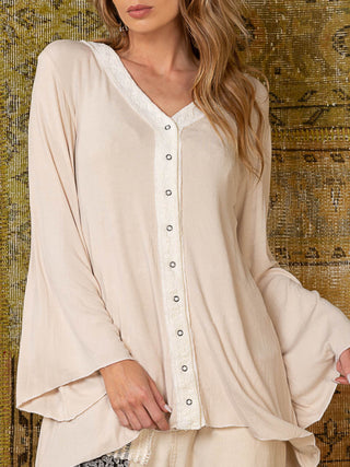 Snap Front Long Bell Sleeve Top