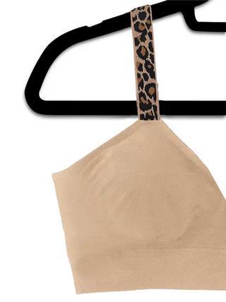 Nude Plunge Bra with Champagne Leopard Strap - Strap Its champagne leopard strap bra