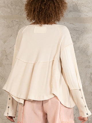 Button Detail Long Sleeve Top POL Clothing Women's fashion top Designer long sleeve Stylish button top Casual wear Trendy women's top Button accent shirt Comfortable long sleeve Chic fashion top Versatile women's top Boutique clothing Contemporary style Elegant long sleeve Fashionable women's wear Cream color