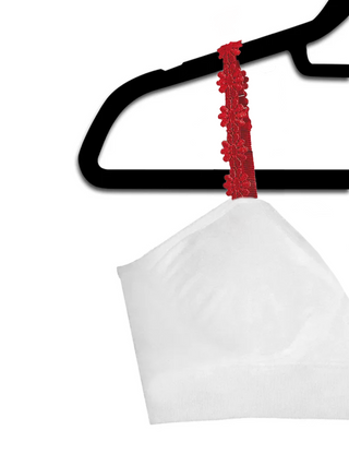 White Plunge Bra with Red Flower Strap - Strap Its white plunge bra with red flower strap