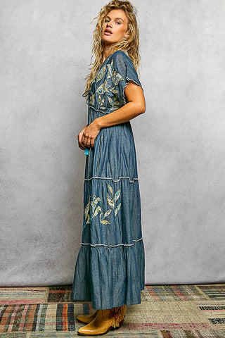  bohemian maxi dress, tiered maxi dress, empire waist dress, tassel tie dress