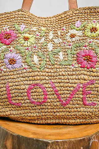 Floral embroidered raffia tote bag for summer
Beautiful boho beach tote for vacation
Colorful woven raffia bag with floral embroidery
Natural raffia tote perfect for beach days
Statement summer tote with embroidered LOVE detail
Boho-chic beach bag for women
Stylish vacation tote for resort getaways
Colorful floral tote for summer outfits
Natural woven beach bag with embroidered flowers
Resort-ready raffia tote for beach and travel
Cute floral beach bag for summer vacations
Bohemian raffia tote with colorful