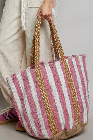 pink beach bag
pink beach tote
pink and ivory tote bag
striped beach tote
woven beach bag
woven tote bag
oversized beach tote
large beach bag
coastal tote bag
resort tote
summer tote bag
vacation beach bag
poolside tote
women's beach bag
women's summer tote
braided handle tote
straw handle beach bag
boho beach tote
coastal style handbag
resort wear accessories
pink summer bag
beach vacation accessories
beach tote for women