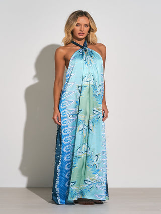 Leigh Halter Maxi Elan maxi dress Halter neck dress Summer maxi dress Beachwear Boho style Casual elegance Lightweight fabric Flowy dress Vacation outfit Resort wear Halter maxi gown Long summer dress Stylish maxi dress Blue Bali Print
Bali Print