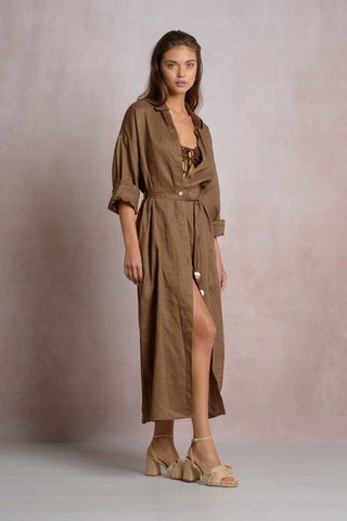 Linen Maxi Shirt Dress