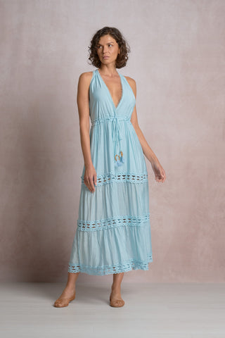 Sea Breeze Lace Trim Halter Maxi Dress
Maxi Dress | Halter Dress | Resort Wear | Beachwear | Vacation Style | Boho | Summer Dresses | Light Blue | Lace Trim | Coastal Style | New Arrivals