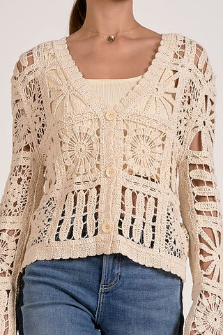 Elan Shay cardigan
Elan crochet cardigan
open knit cardigan
lightweight knit sweater
spring cardigan
breathable cardigan
airy knit sweater