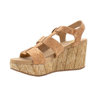 Beige wedge sandal with cork texture