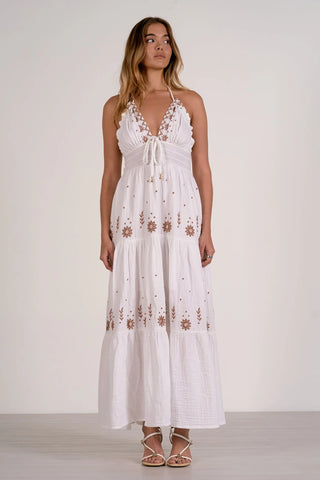 ELAN Delaney Dress
White maxi dress
White cotton maxi dress
Embroidered maxi dress
Tiered maxi dress
Boho white dress
Resort wear dress
Vacation dress
Beach vacation outfit
Summer maxi dress
Women's white sundress