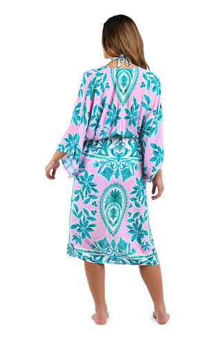 longline kimono
mid-calf kimono cover-up
relaxed fit kimono
flowy beach kimono
oversized boho kimono

beach cover-up kimono
poolside outfit kimono
cruise wear cover-up
resort vacation clothing
summer layering kimono

teal and pink tropical kimono
bold palm print kimono
colorful summer kimono
exotic print cover-up

women’s kimono cover-up for swimsuit
lightweight kimono for beach vacation
stylish resort wear kimono
tropical kimono