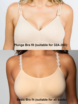 Nude Plunge Bra with Gold Vegan Leather Flower Strap