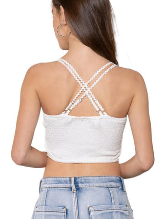 White Lace bralette Crop top style Feminine lingerie Delicate lace Adjustable straps Comfortable fit Soft fabric Undergarment fashion Boho chic Layering piece White Lace, Bralette, Crop Top, Bra Top Cotton, Lace, Polyester, Spandex Floral Lace, Scalloped Edge, Adjustable Straps Comfortable Fit, Lightweight, Stretchy Fabric Casual Wear, Lounge Wear, Layering Piece POL Clothing