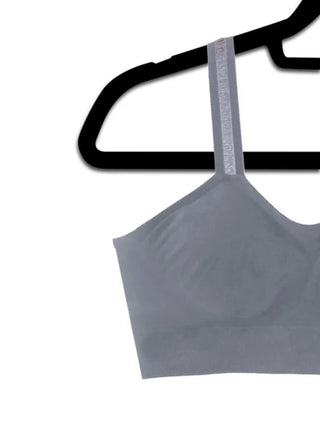 Slate Grey Basic Bra With Sheer Straps