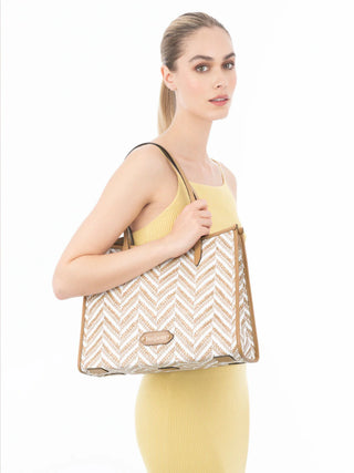 Eric Javits Palmoway Tote White Mix Tote Designer Tote Bag Summer Tote Luxury Beach Bag Woven Tote Casual Chic Tote Versatile Handbag Lightweight Tote Travel Bag Resort Wear Accessory Everyday Tote Fashionable Tote Spacious Tote Bag