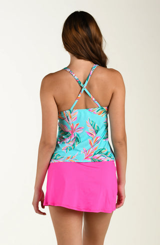 Over The Shoulder Cutout Tankini Top