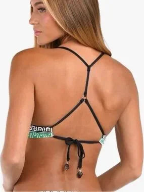 women's triangle bikini top
emerald green bikini top
black and green bikini top
black white green swimsuit
geometric print bikini top
Greek key bikini top
patterned bikini top
designer-inspired swimwear
women's swimwear
mix and match bikini top
vacation swimwear
cruise swimwear
resort swimwear
beachwear for women