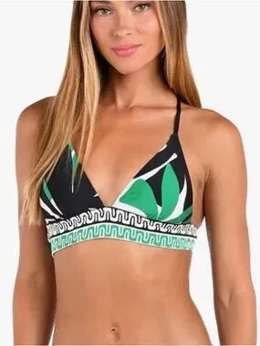 black and emerald green triangle bikini top
women's geometric print bikini top
emerald green and black swimwear for women
Greek key inspired women's bikini top
black white and green patterned swimsuit top
mix and match triangle bikini top for women
stylish swimwear for cruises and beach vacations
boutique women's swimwear bikini top
sophisticated geometric print swimwear
vacation-ready women's bikini top


